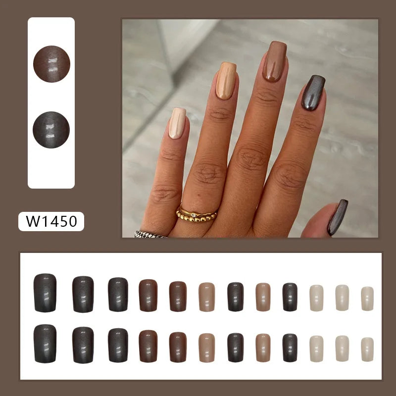 Simple French 24 Pcs Press on Nails Pink Gradient Fake Nails Glossy Artificial Finger Manicure Reusable False Nails for Women