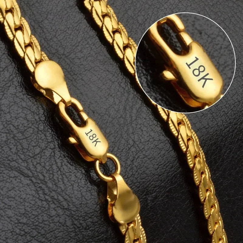 LATS 20-60cm Silver Plated 6mm Full Sideways Necklace for Woman Men Gold Color 18/20/24 Inch Chain Fashion Wedding Jewelry Gift