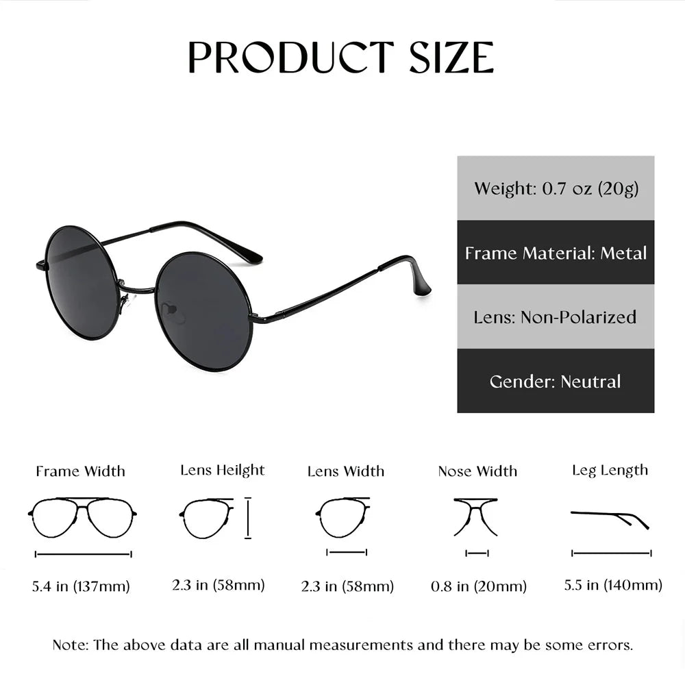 Retro Round Sunglasses For Men Women Metal Hippie Circle Eyeglasses Clear Lens Sun Glasses Goggles Wedding Photo Prop Eyewear