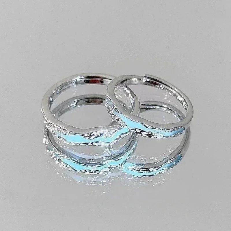Mint Green Matching Couple Friendship Lover Open Adjustable Rings Set Minimalist Engagement Wedding Rings Lovers Kit