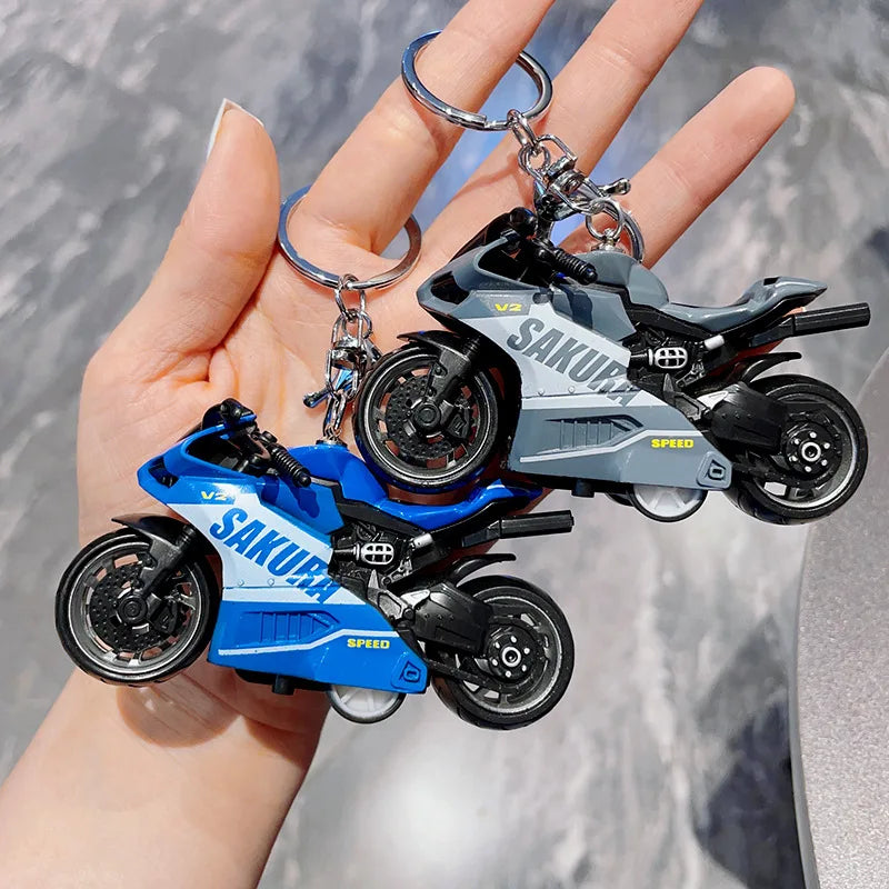 Cartoon Mini Motorcycle Keychain Exquisite Car Motorcycle Keychain Backpack Pendant Key Ring Accessories