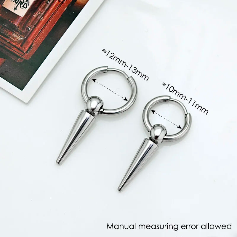 Rock Cone Pendant Hoop Earrings Women Men Stainless Steel Geometric Cartilage Single Earring Hip Hop Piercing Jewelry