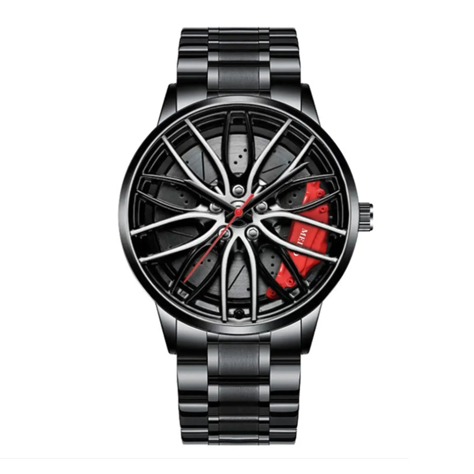Car Watches for Men Stainless Steel Quartz Wrist Watch Sports Men Watches with Car Wheel Rim Hub Design Reloj Hombre