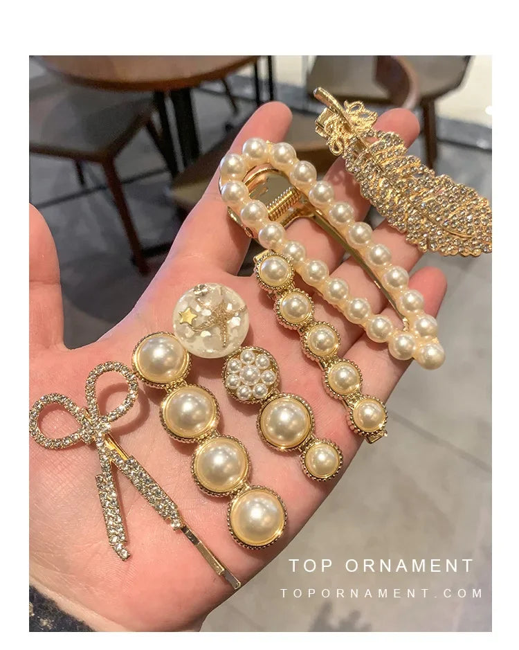 5pcs Women's Hairpin Side Hair Clip Set Designer Pearl Headwear Bangs Hairpin Headpiece Hair Accessories Hairwear Duckbill Clip