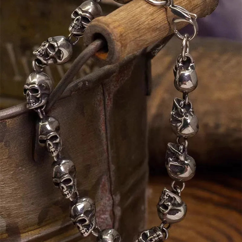 Vintage Gothic Full Skull Bracelet Men\\\'s Motorcycle Riding Rock Bike Hip Hop Punk Jewelry Halloween Gift