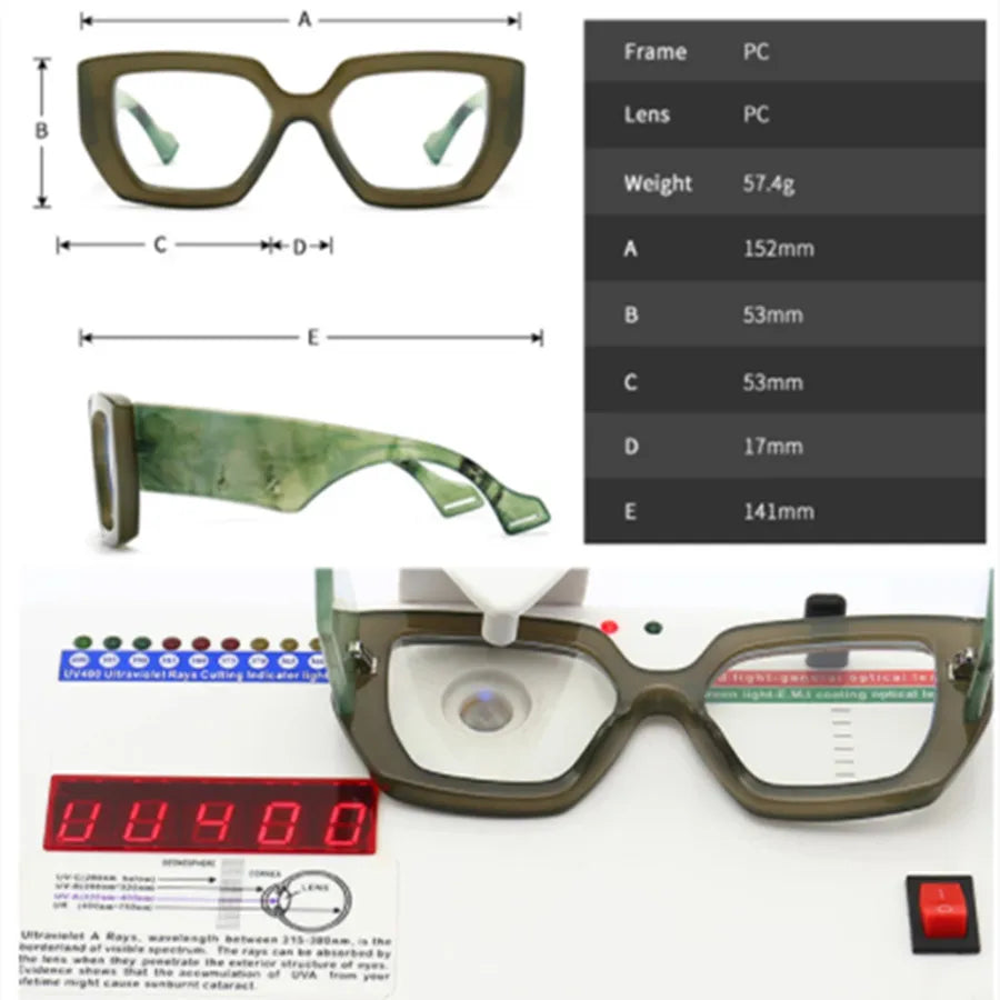 New Fashion Colorful Square Women Glasses Frame Clear Anti Blue Light Spring Hinge Wide Legs Eyewear Men Optical Polygon Frame