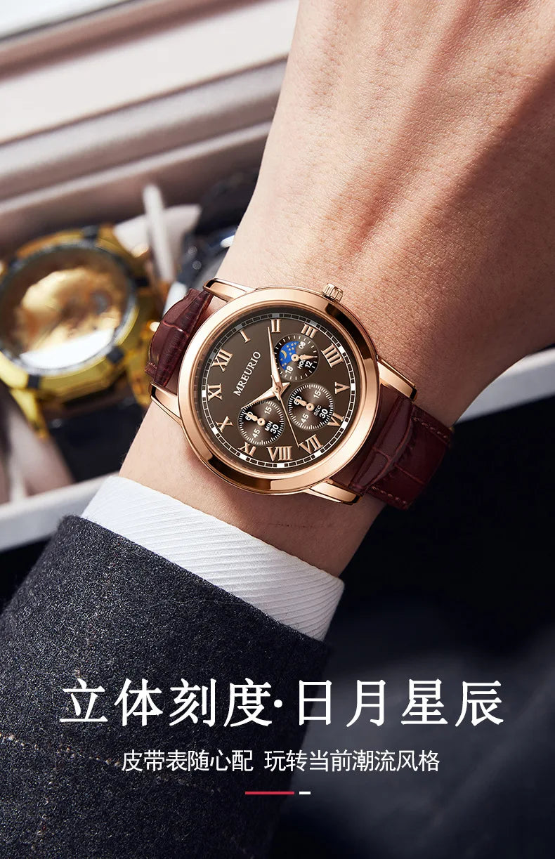 GENEVA High Quality Men's Luxury Belt Fashion Quartz Watch Men Round Business Student Sport Waterproof Glow
