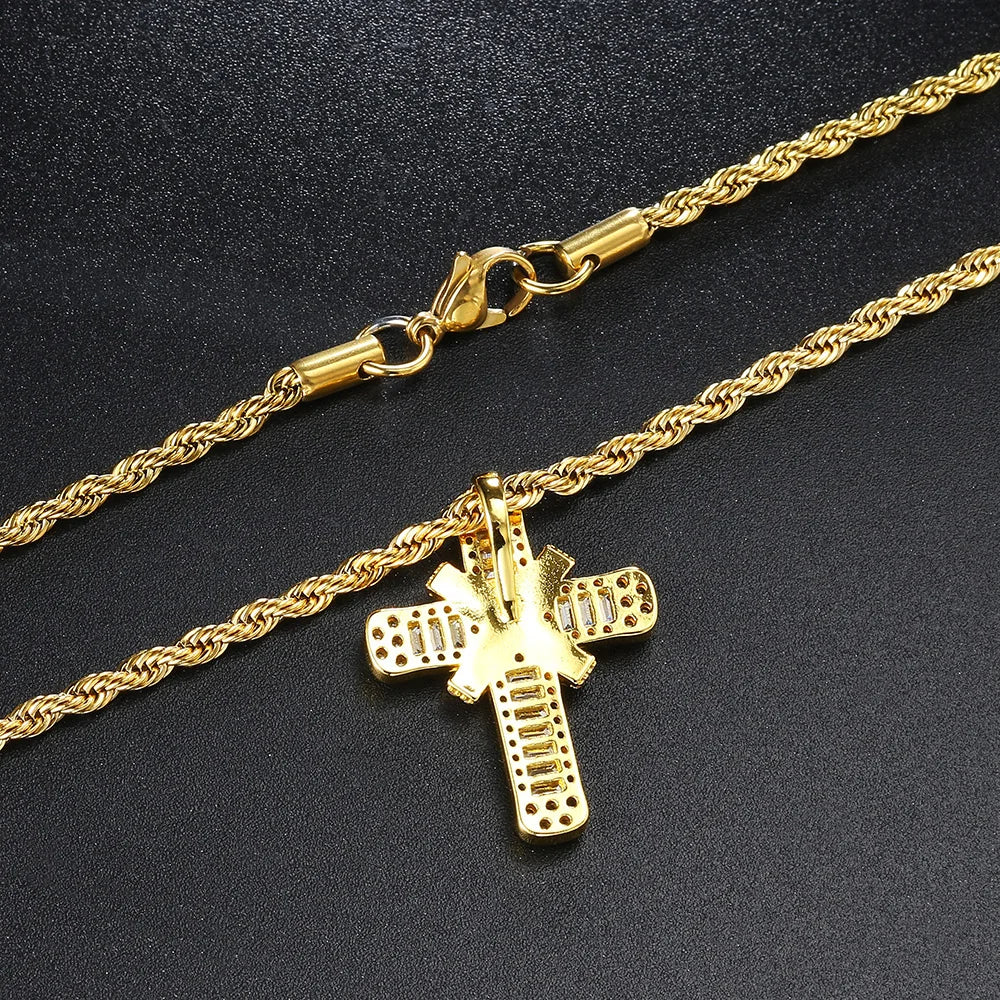 Hip Hop Cross Pendant Rope Box Chain Necklaces for Men Women Luxury Inlaid CZ Punk Personality Rapper Accessory Fashion Jewelry