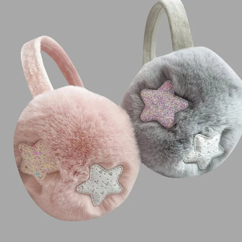 Furry Earmuffs Sequins Stars Pattern Winter Warm Earmuffs Foldable Plush Ear Muffs Women Outdoor Skiing Ear Warmer Earflap Lady