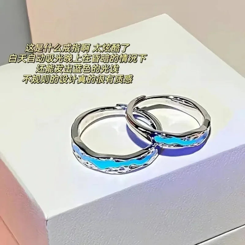 Mint Green Matching Couple Friendship Lover Open Adjustable Rings Set Minimalist Engagement Wedding Rings Lovers Kit