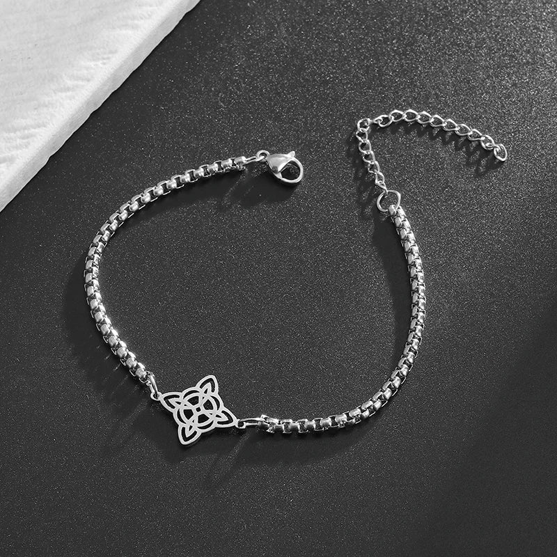 Stainless Steel Witch Knot Adjustable Ring Fashion Women Girls Good Luck Casual Party Jewelry Gift