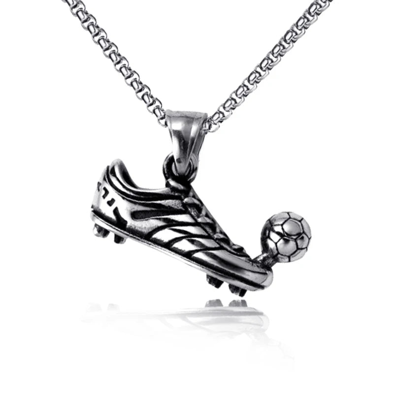 Football Shoe Pendant Necklace Boys Vintage Silver Color Hip Hop Punk Sports Style Stainless Steel Chain Fashion Man Jewelry