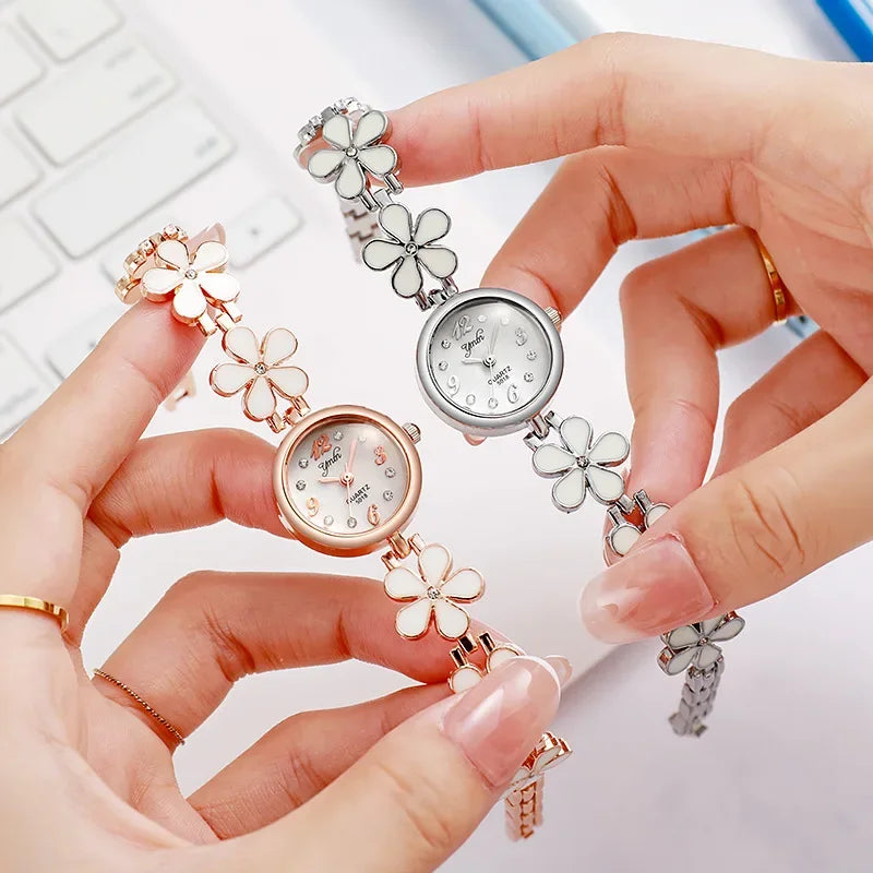 Korean Fashion Women's Watches Flower Shaped Strap Rhinestone Dial Ladies Quartz Wristwatches Dropshipping Relojes Para Mujer
