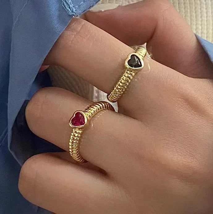 Silver Colorful Zircon Heart Rings for Women Cute Fine Jewelry Minimalist Adjustable Accessories Gift