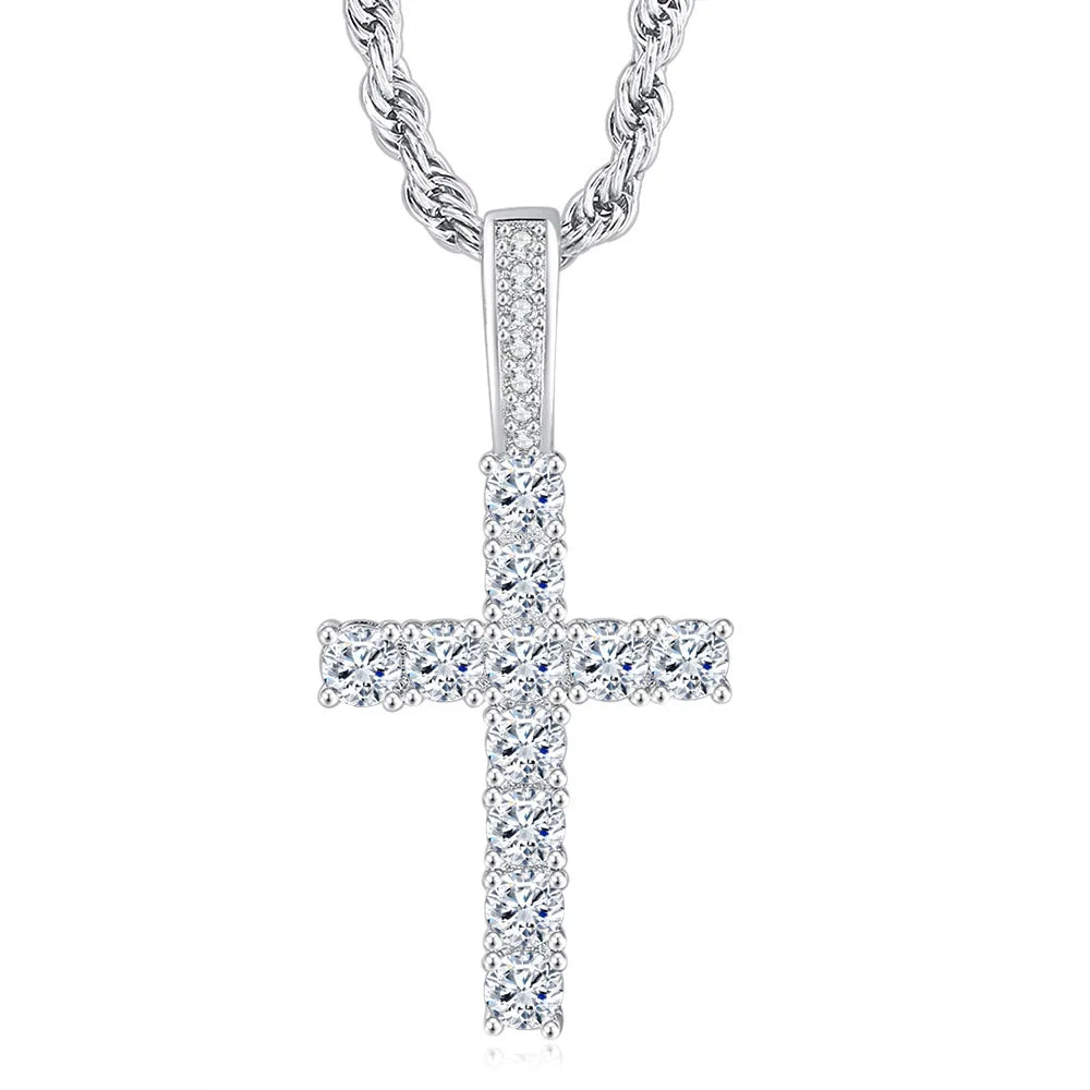 Hip Hop Cross Pendant Necklaces for Men Male Rapper's Fashion Simple Rope Chain Hot Sale Cubic Zirconia Punk Luxury Jewelry
