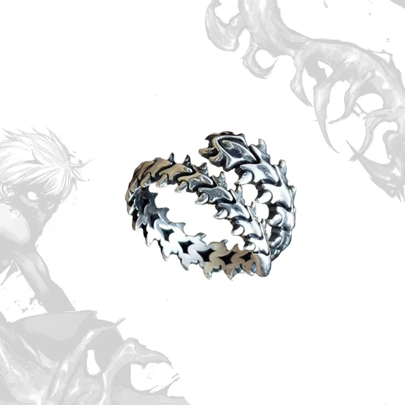 Vintage Punk Centipede Couple Ring Gothic Geometric Spine Five Finger Rings Hip Hop Hyperbole Anime Ring Jewelry