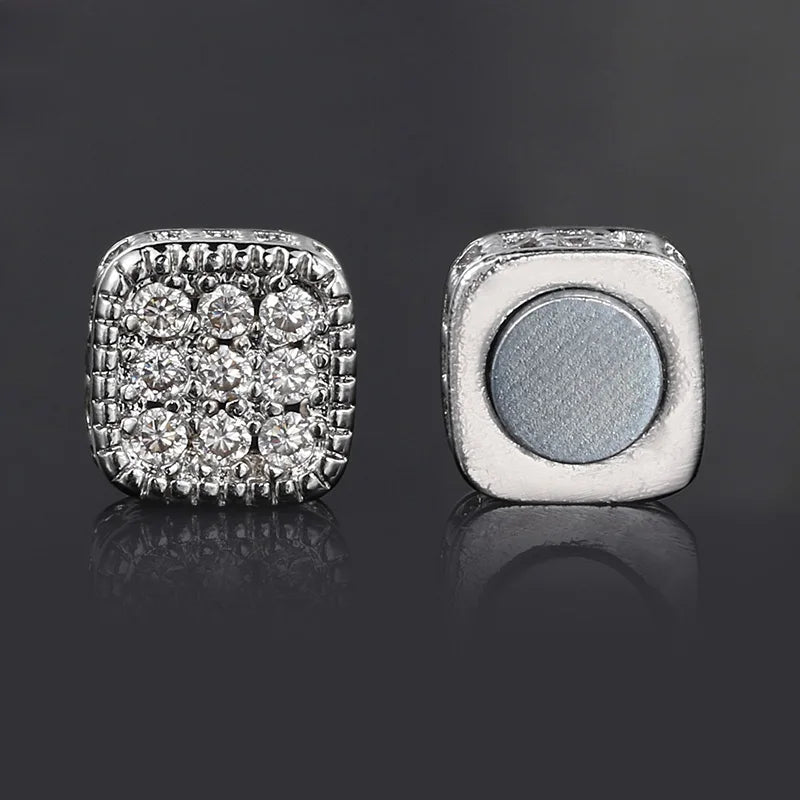 Fake Ice Out Earrings For Men Women Strong Magnet Magnetic Stainless Steel Non Piercing Hip Hop Rock Fashion Jewelry Accessories