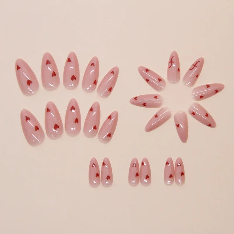 24Pcs/Set Sweet Love Fake Nail with Gradient French Press on Nails Reusable Short Full Cover Nail Tips for Women Wholesale