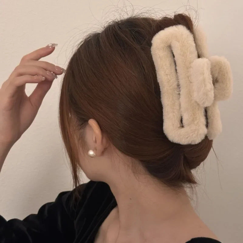 Colorful Plush Square Large Hair Claw Hairpin Women Girls Fashion Design Korean Sweet Simple Fluffy Hair Clip Headwear Wholesale