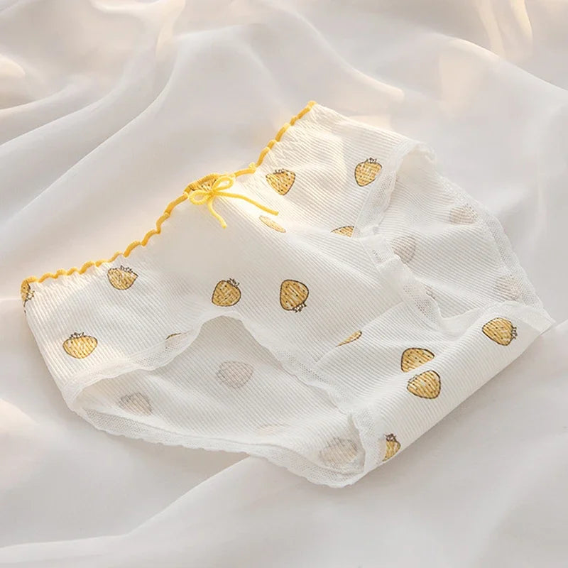 2023 New Women's Cotton Underwear Girl's Cute Flower Briefs Mid Waist Seamless Underpants Sexy Lace Panties Female Lingerie M-XL