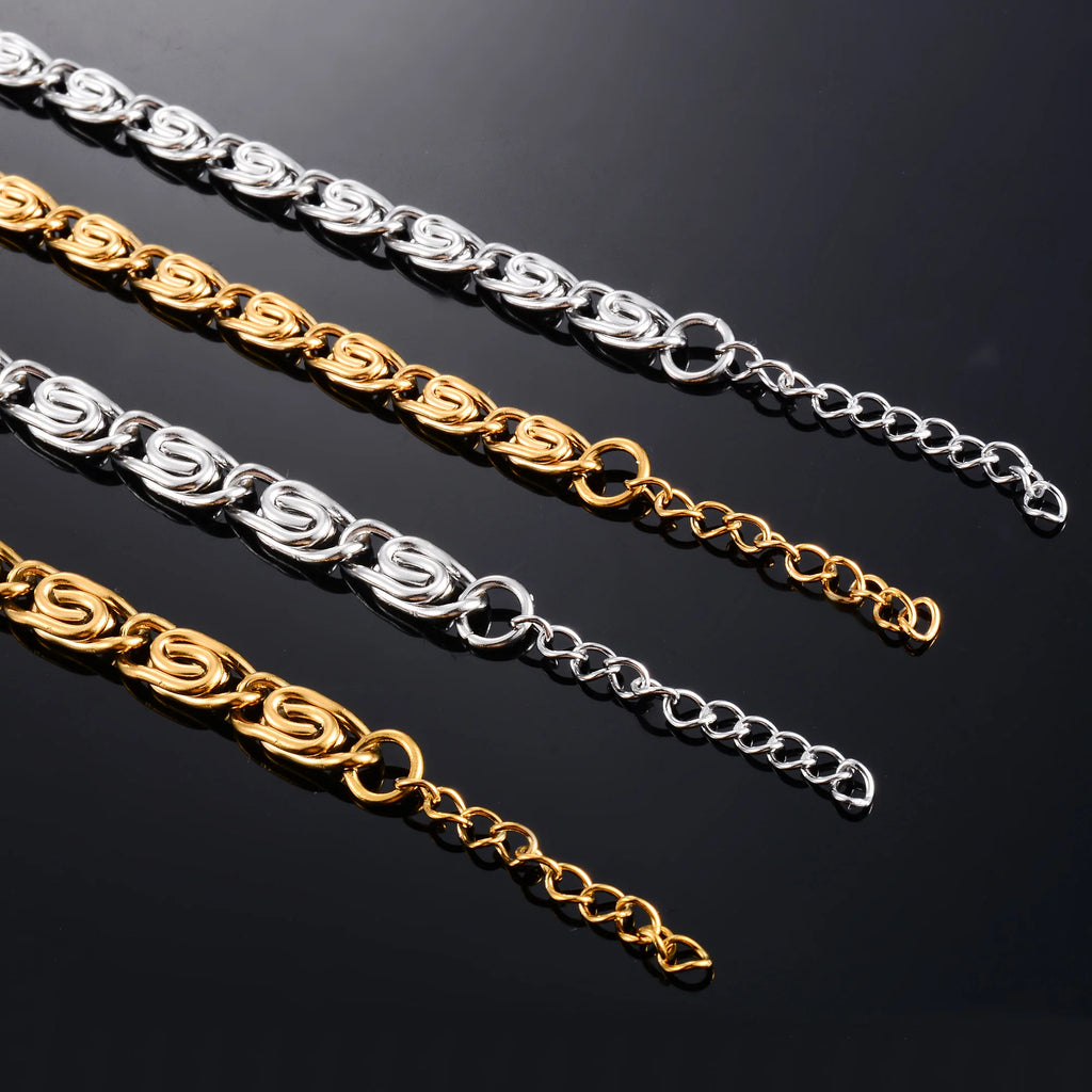 Unique Twisted Stainless Steel Bracelet for Women Men Link Foot Hand Chain with Extender Ankle Anklet Jewelry Accessories Summer