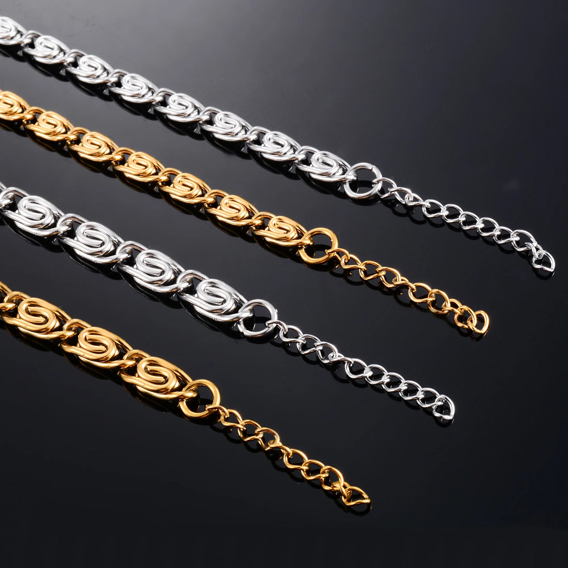 Unique Twisted Stainless Steel Bracelet for Women Men Link Foot Hand Chain with Extender Ankle Anklet Jewelry Accessories Summer