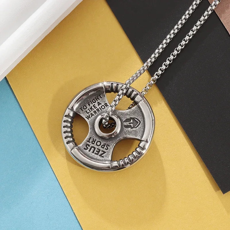 Cool Titanium Steel Dumbbell Pendant Necklace Barbell Fitness Pendant Men and Women Leisure Sports Punk Jewelry