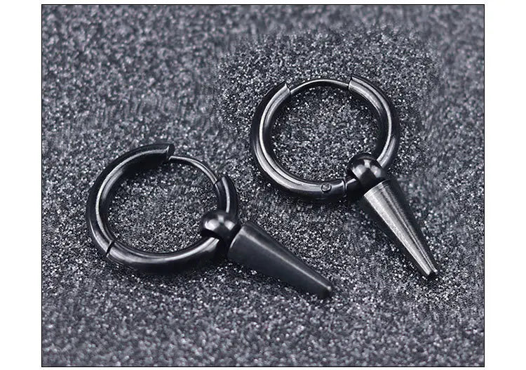 Rock Cone Pendant Hoop Earrings Women Men Stainless Steel Geometric Cartilage Single Earring Hip Hop Piercing Jewelry