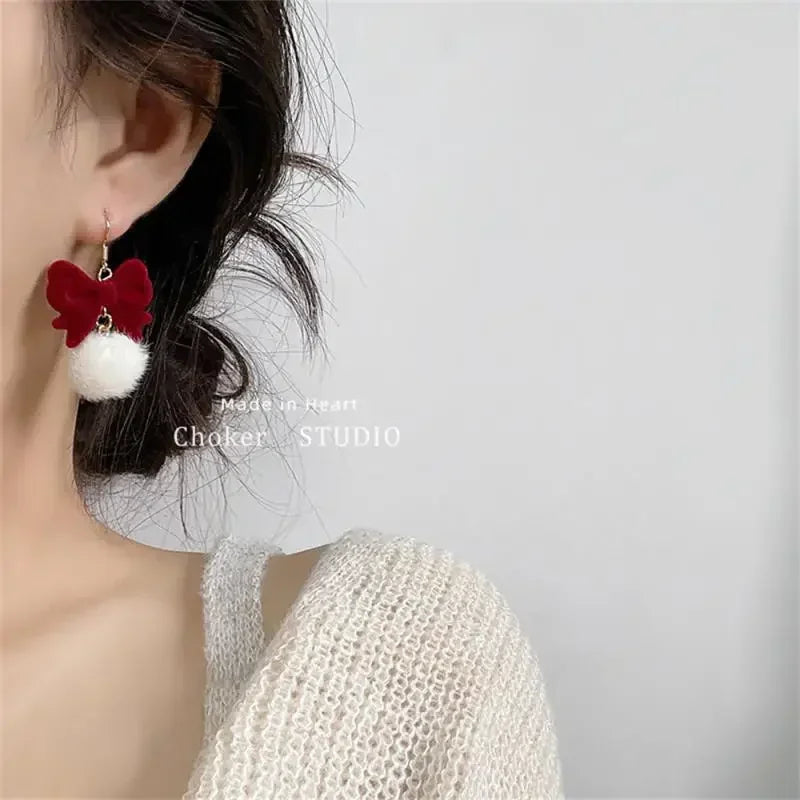 Retro Style Red Bowknot Stud Earrings for Women Girls Simple Earings Piercing Aesthetics Elegant Earrings Christmas Jewelry Gift