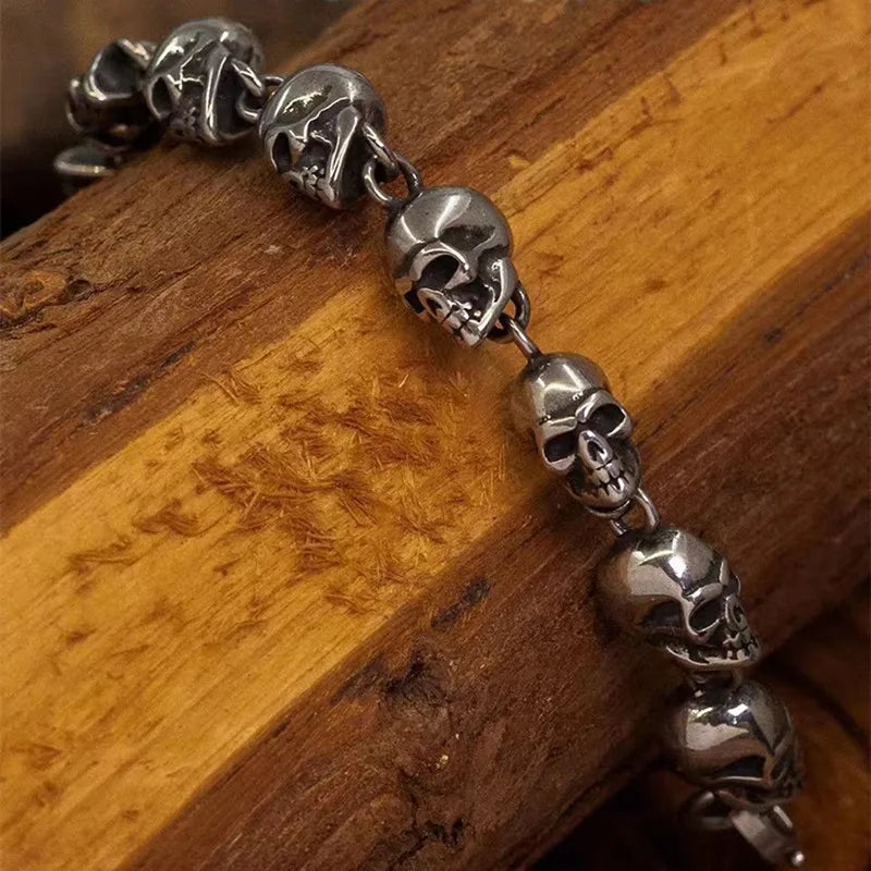 Vintage Gothic Full Skull Bracelet Men\\\'s Motorcycle Riding Rock Bike Hip Hop Punk Jewelry Halloween Gift