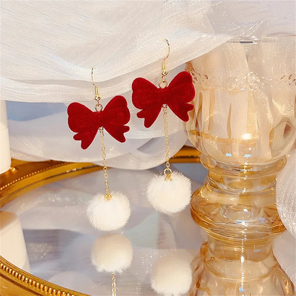Retro Style Red Bowknot Stud Earrings for Women Girls Simple Earings Piercing Aesthetics Elegant Earrings Christmas Jewelry Gift