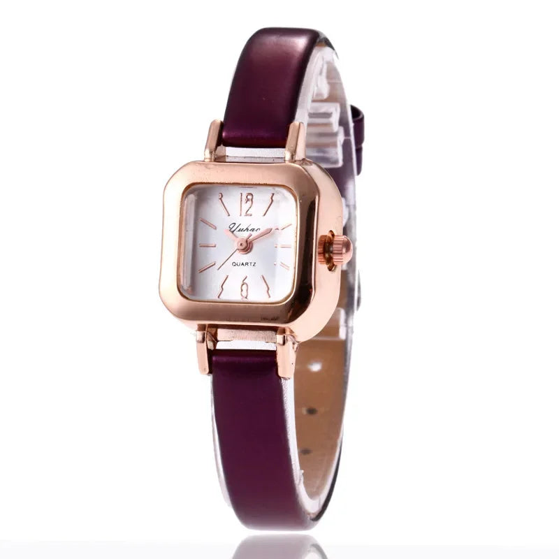 Simple Classic Women Small Square Dial Watch Vintage Elegant Female Quartz Wristwatches Leather Strap Casual Watches Reloj Mujer