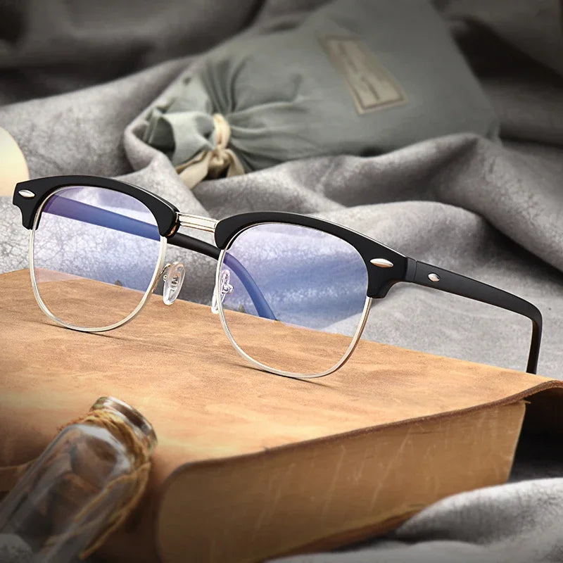 Fashion Classic Half Frame Anti Blue Light Glasses for Men Retro Square Photochromic Eyeglasses Frames Women Computer Goggles