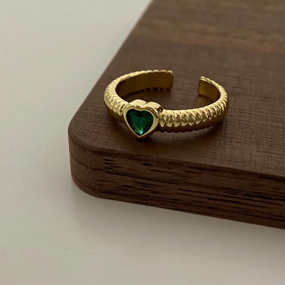Silver Colorful Zircon Heart Rings for Women Cute Fine Jewelry Minimalist Adjustable Accessories Gift