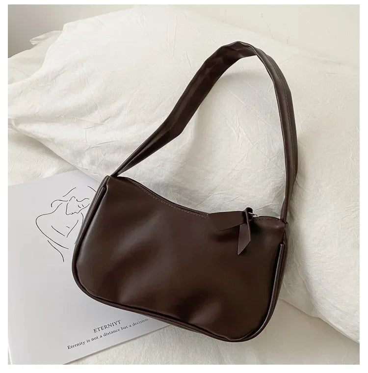 New PU Leather Women's Handbags Solid color Underarm Bag Fashion Armpit Shoulder Bag Simple Design Girls Small Shoulder Bags