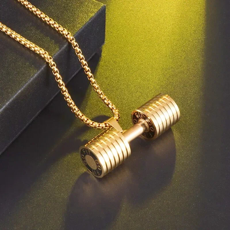 Stainless Steel Barbell Dumbbell Pendant Men's Fitness Bodybuilding Necklace Women's Gym Casual Sports Jewelry