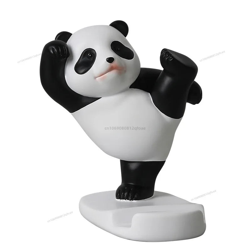 Cute Panda Phone Holder Cartoon Panda Mobile Phone Holder Universal Phone Bracket Panda Sculpture Statue Decor Resin Toy Gift