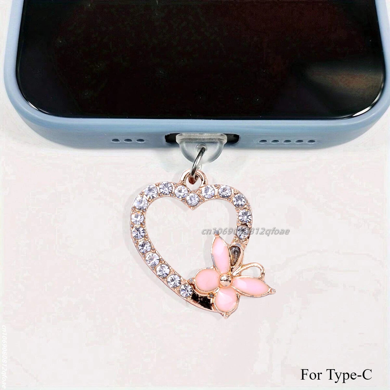 Mobile Phone Dust Plug Pendant New Butterfly With Artificial Pearls And Diamonds Accessory Decoration For iPhone Type-c Port