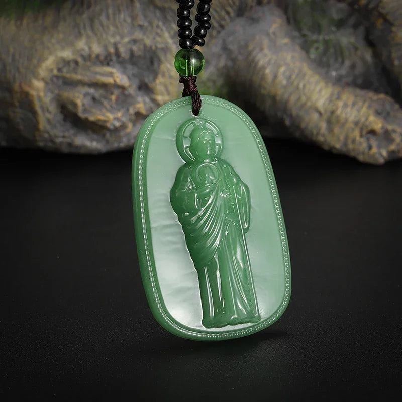Exquisite Luxury Bamboo Imitation Jade Dragon Column Phoenix Necklace Suitable for Men and Women's Fashionable Charm Jewelry