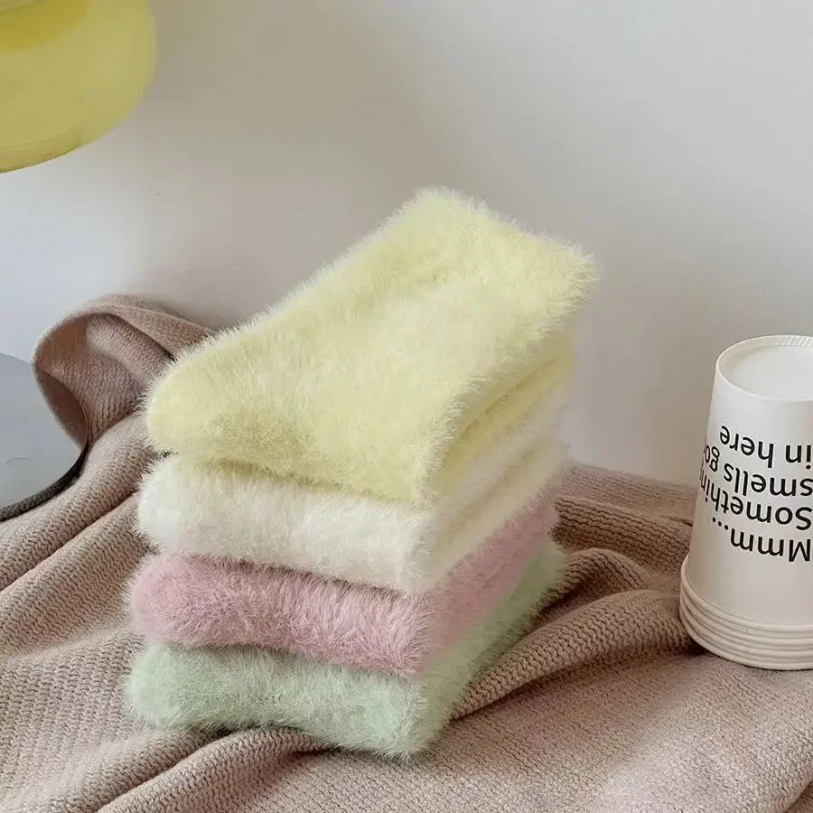 1/3/4pairs Super Soft Socks for Women Ins Solid Winter Warm Thicken Coral Plush Sock Thermal Snow Home Sleep Floor Kawaii
