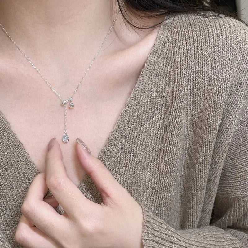 Fashion Blue Zircon Water Drop Shape Necklace Simple Style Charm Ladies Pendant Choker Gift Korean Trend Jewelry 도매