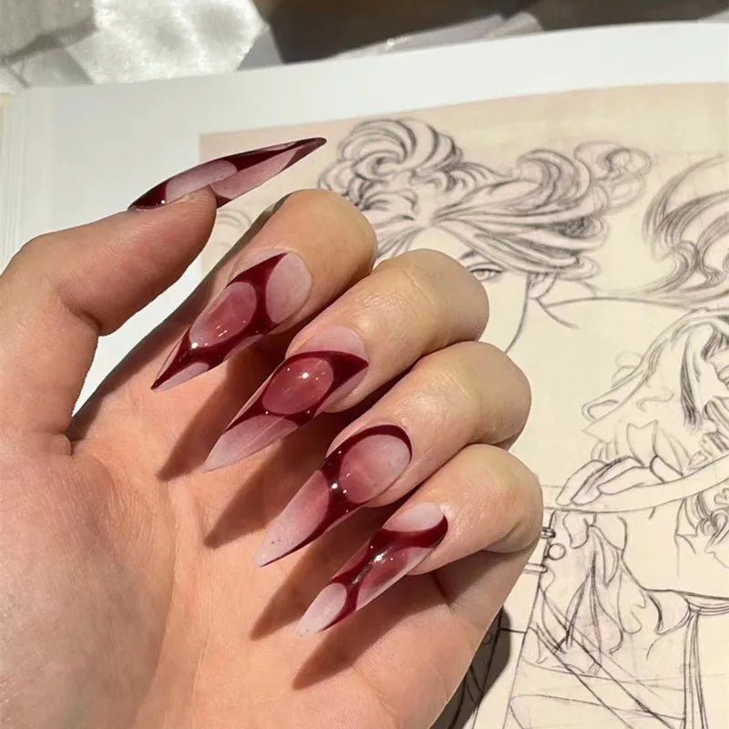 24pc Sweet Cool Hot Girl False Nail with glue Wearable black y2k pink diamond fake nails with designs press on nails Art Almond