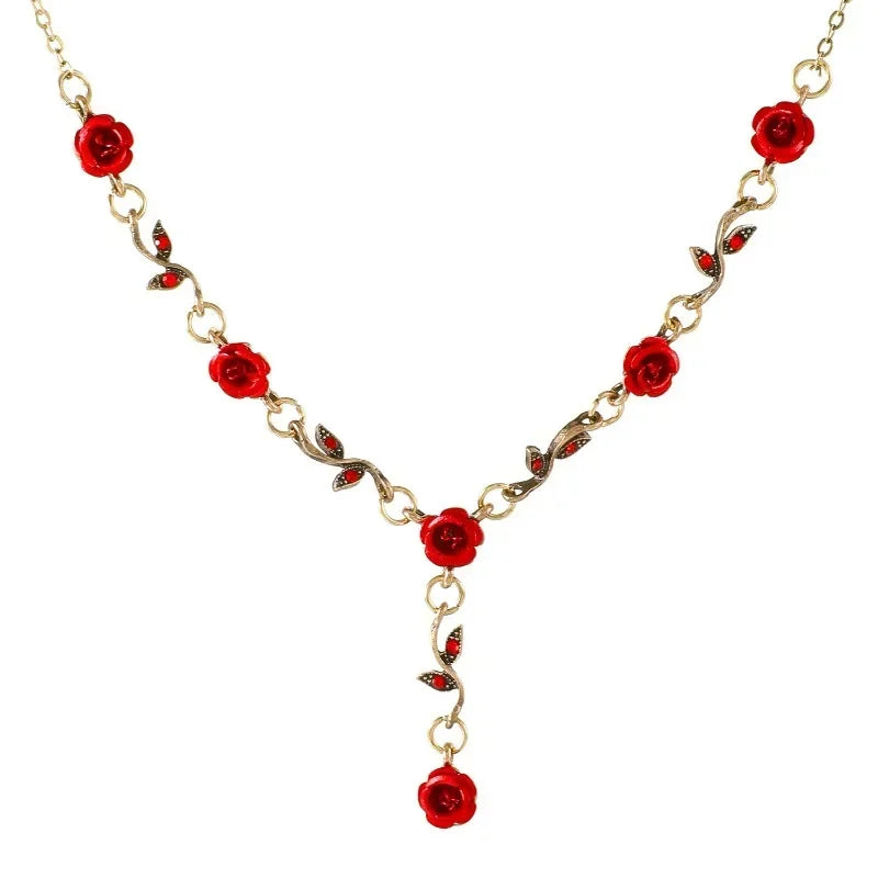 Luxurious Design Rose Flower Necklace Bracelet Earrings Set Elegant Women's Party Jewelry Accessories Valentine's Day Love Gifts