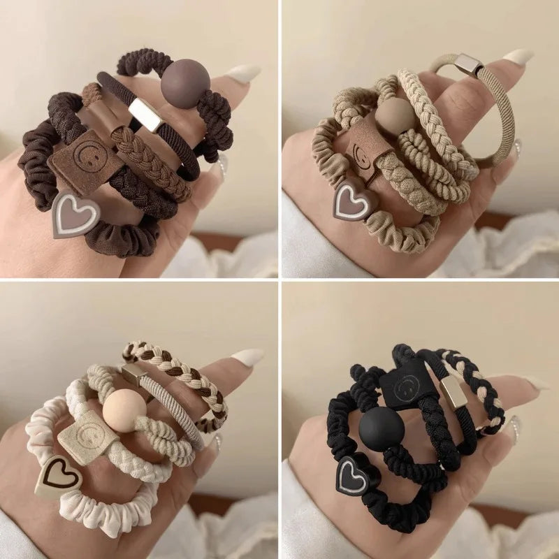 5pcs/Bag Women High Elastic Seamless Hair Rope Durable Bowknot Headbands No Crease Ponytail Holder Rubber Band Hair Accessories