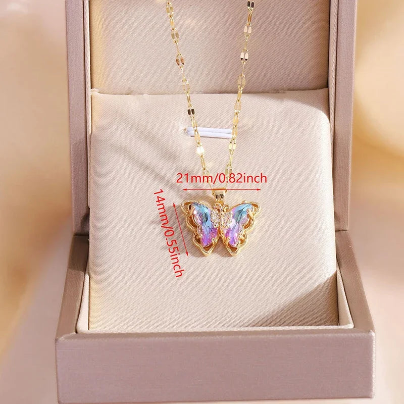 Micro-inlaid Crystal Butterfly Necklace Fashion European American Style Cute Classic Light Luxury Transparent Clavicle Chain