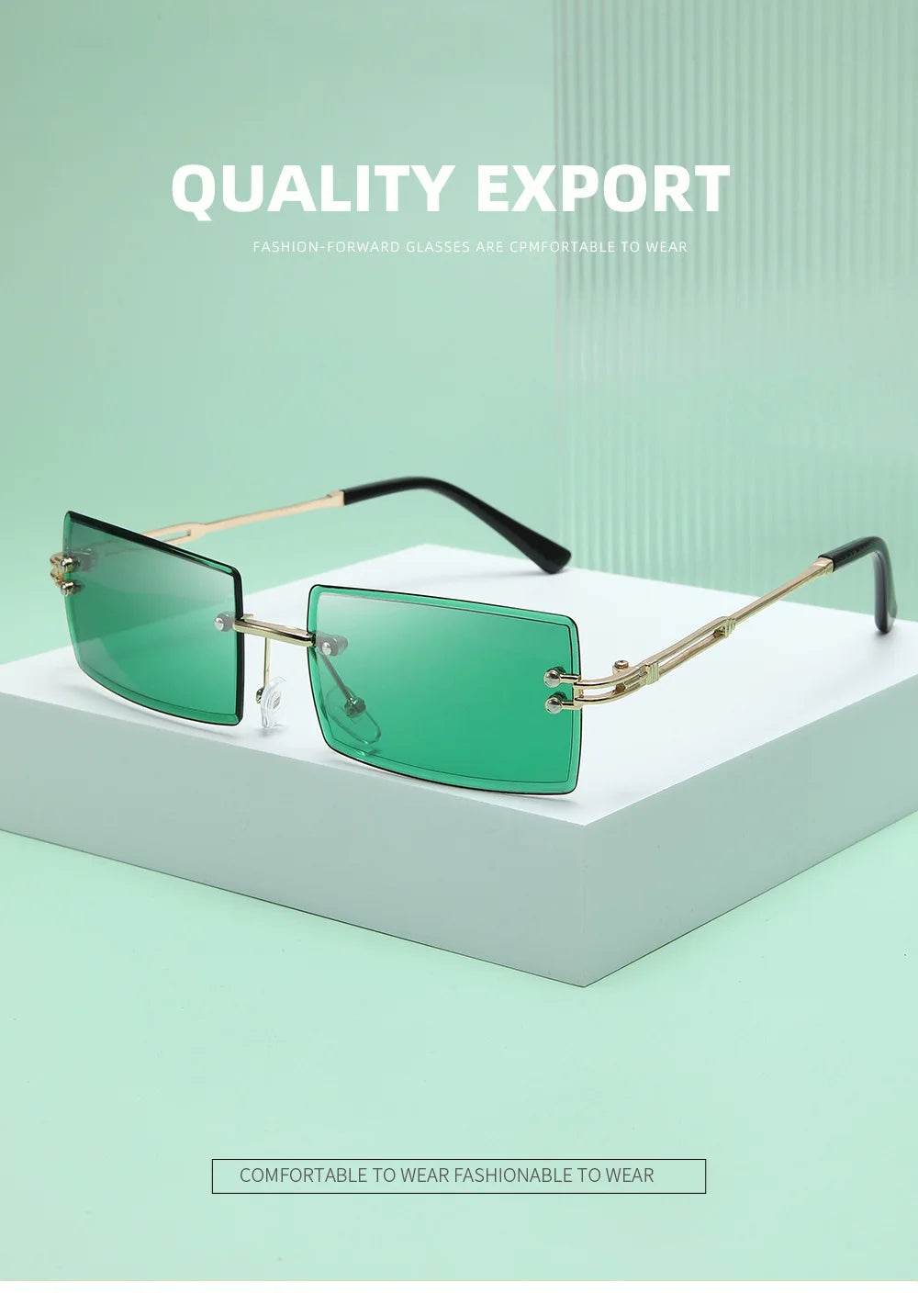 Fashion Rimless Sunglasses Solid Green Ocean Lens Eyewear Women Street Shooting Catwalk Glasses Vintage Brand Beach Sun Glasses