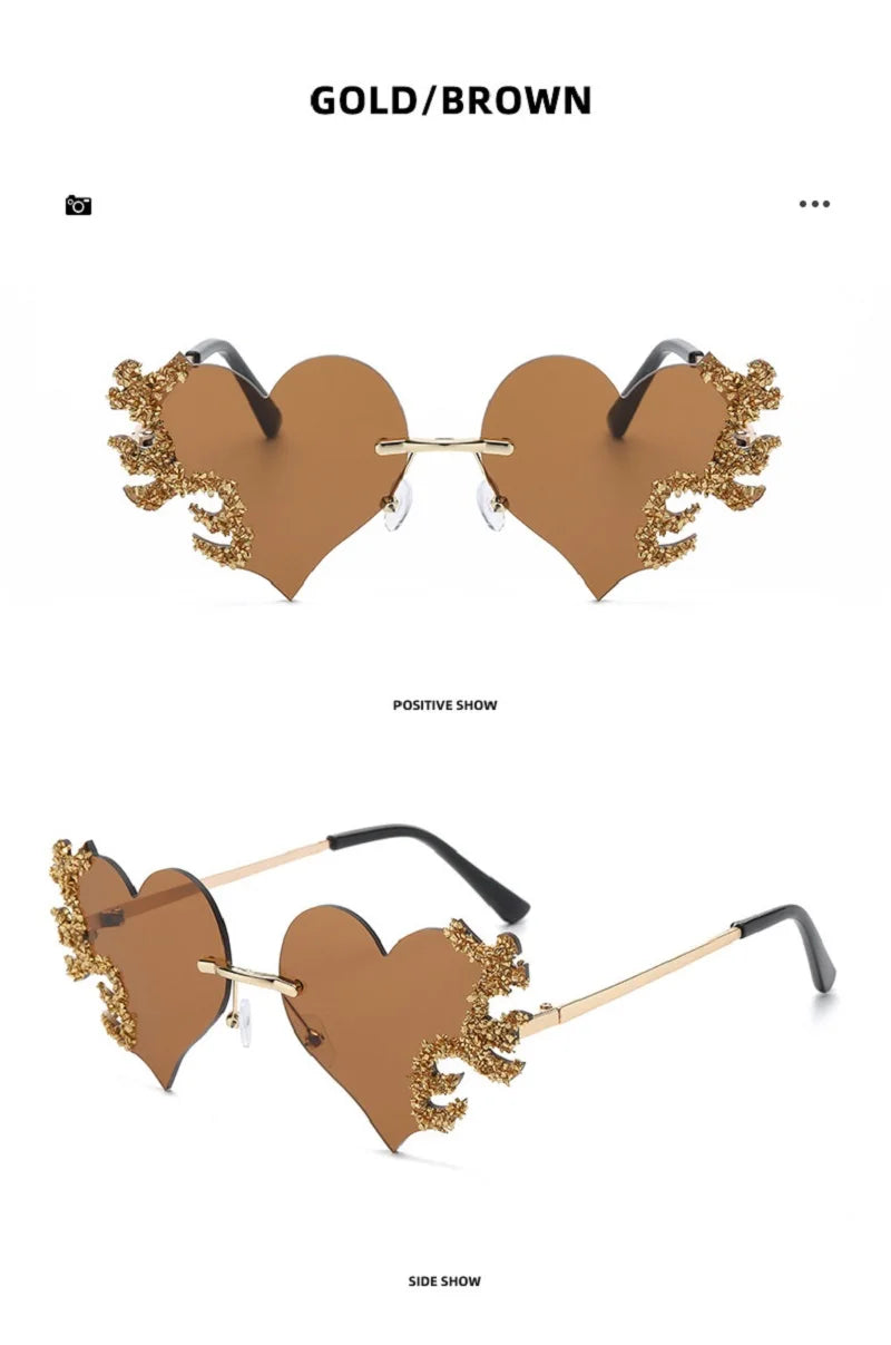 2024 Fashion Heart Shaped Sunglasses Luxury Diamond Funny Personality Rimless Sun Glasses Halloween Party Christmas Decoration