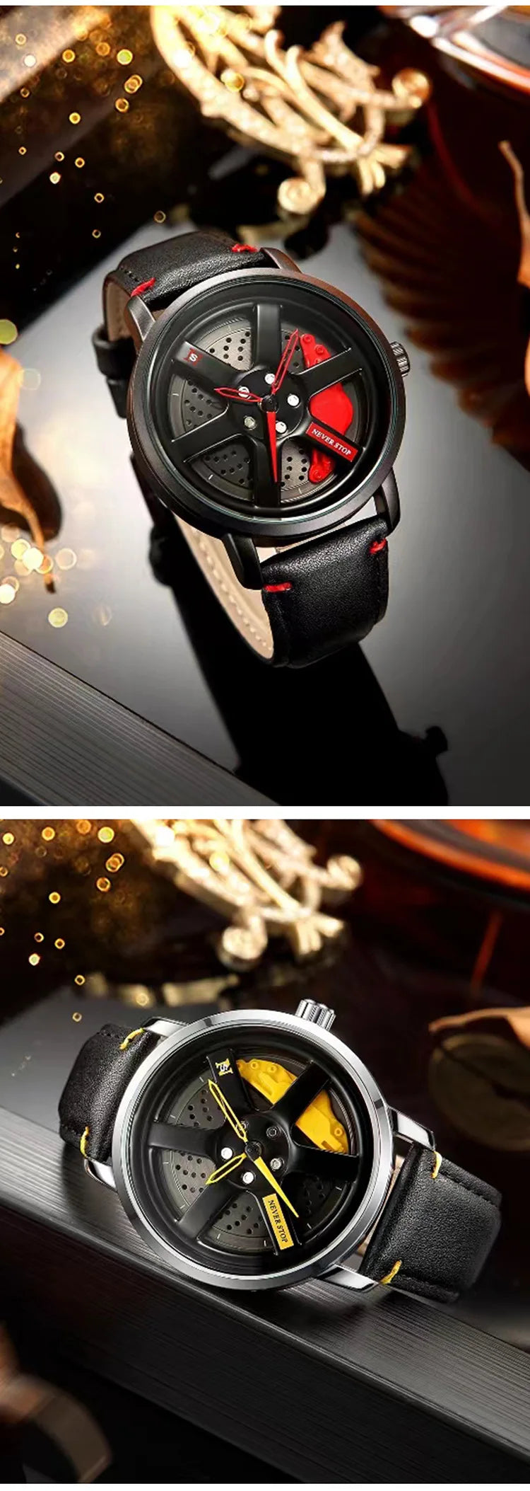 Men's Watch Sport Personalized Car Wheel 360 ° Rotating Leather Strap MaleFashion Quartz Clock Wristwatches