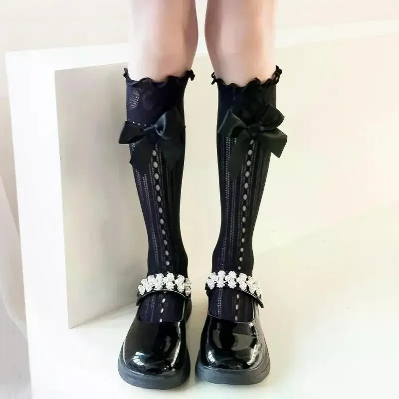 Baby Spring Summer Thin Lolita Sock Bowknot Stockings Girl Long Socks School Uniform Princess Calf Socks Kids Knee High Stocking