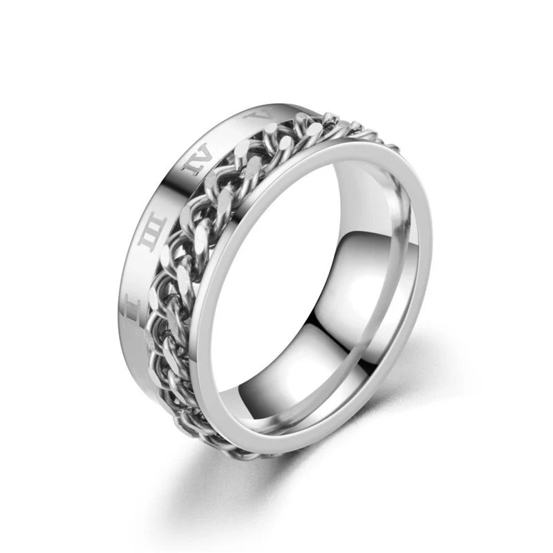 Titanium Steel Rotatable Chain Rings for Men Women Spinner Ring Anti Stress Multifunctional Rings Bottle Opener Ring Club Gift